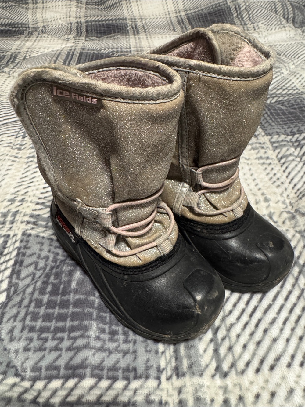 Kids Glittery Winter Boots - Pink and Black - Toddler Size 9